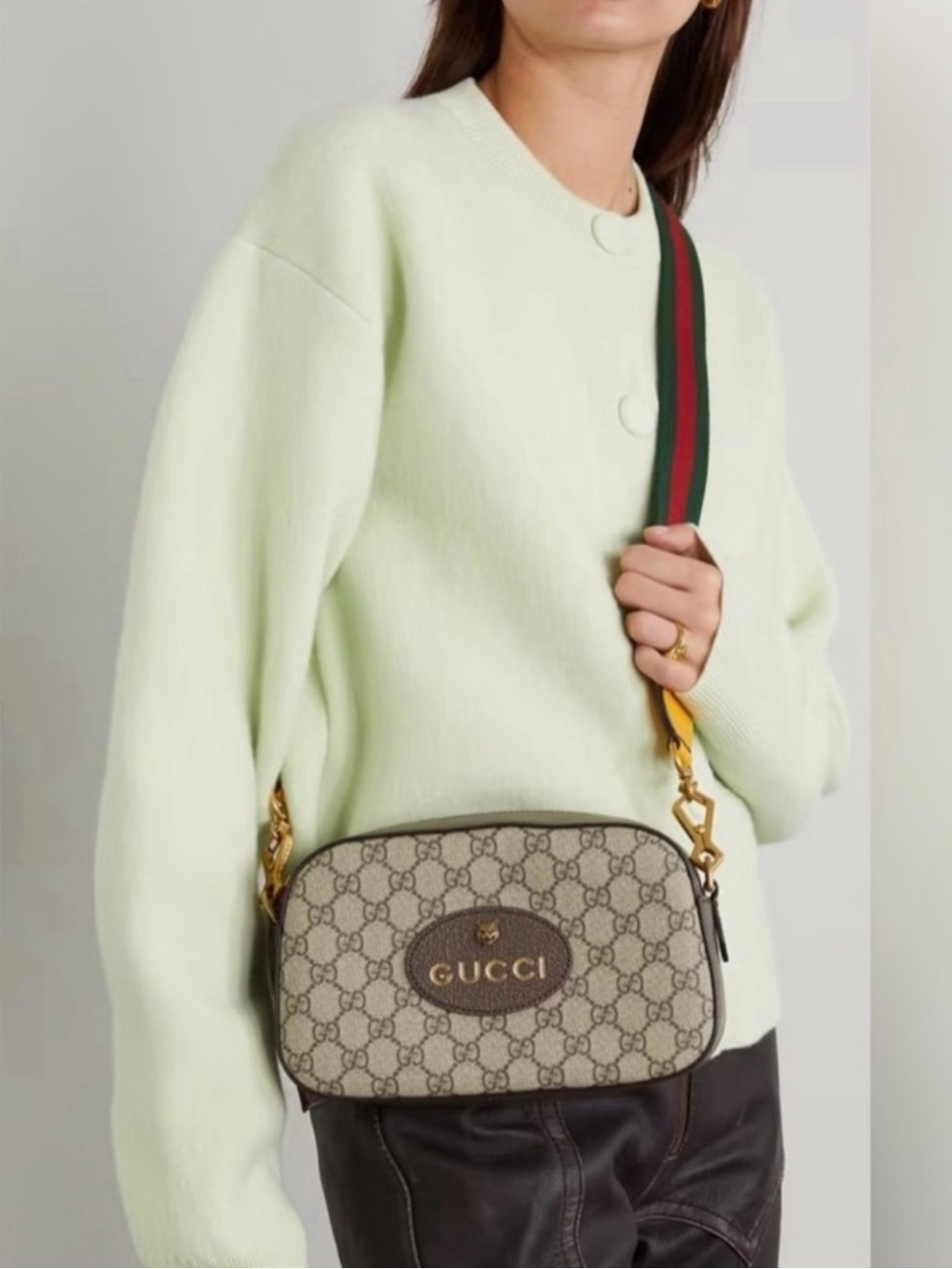 Gucci Beige GG Neo Supreme Canvas Crossbody Bag with Web Strap